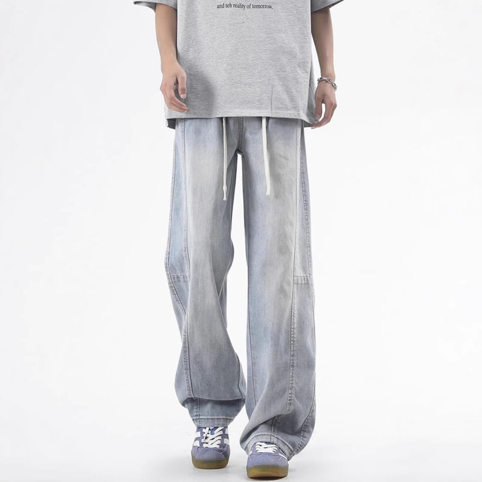 Men’s American Retro Wide-Leg Curved Jeans