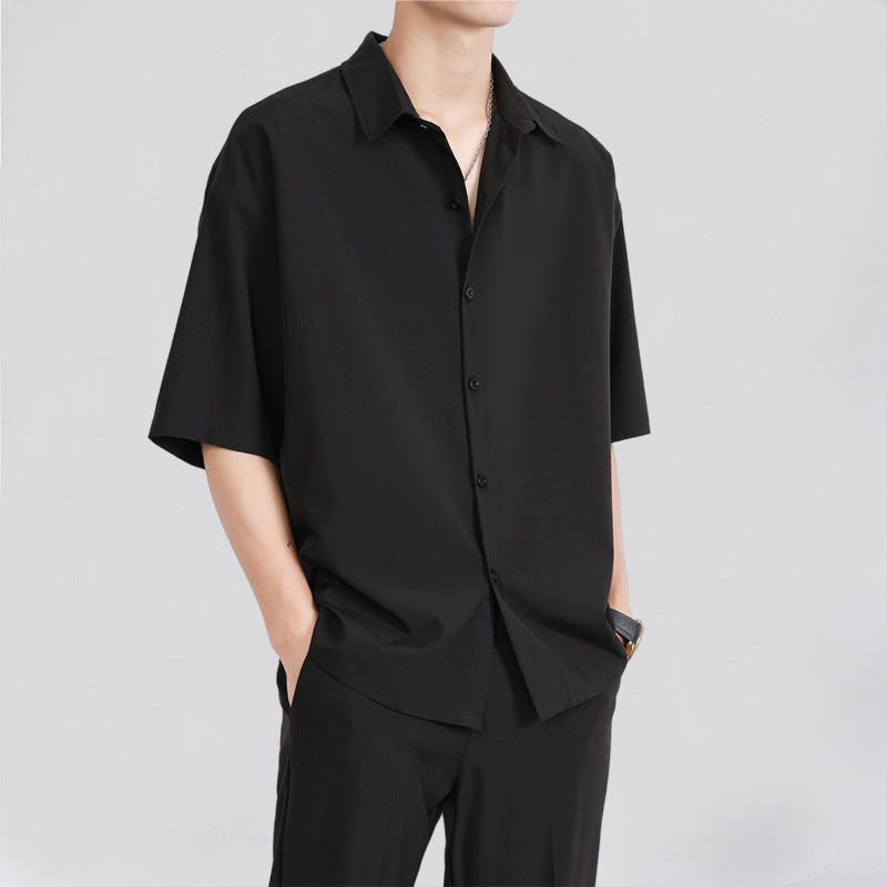 Men’s Ice Silk Short Sleeve Black Trendy Shirt