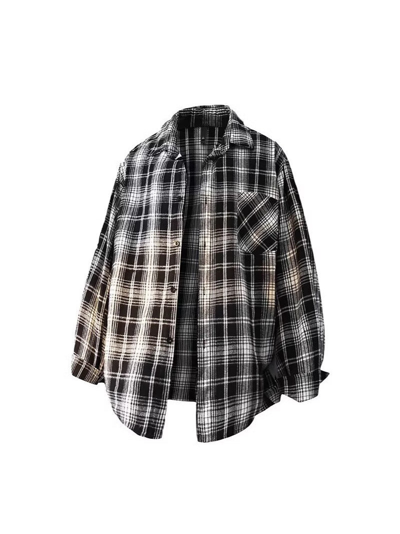 Vintage Plaid Long Sleeve Shirt for Men Casual