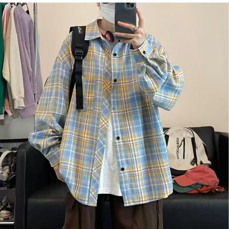 Retro Plaid Long Sleeve Shirt for Men Trendy Fit