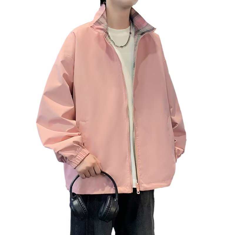 Men’s Retro Pink Plaid Long Sleeve Shirt Jacket