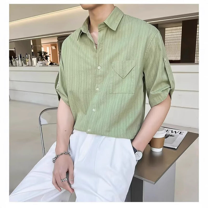 Men’s Striped Half Sleeve Casual Street Style Shirt
