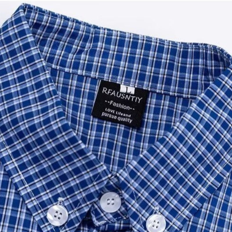 Men’s Retro Embroidered Plaid Long Sleeve Shirt