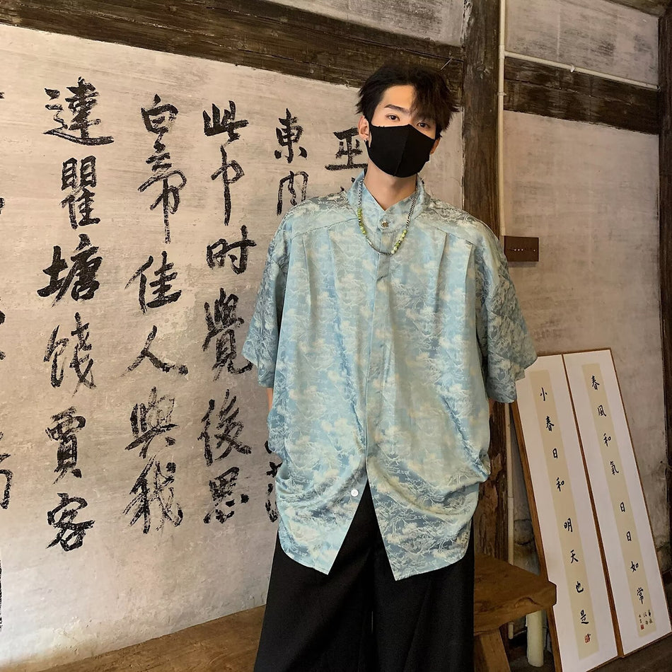Chinese Style Ice Silk Antique Summer Shirt Men