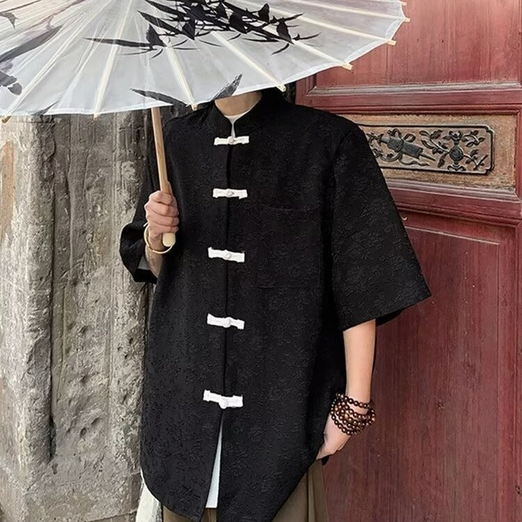 Unisex Chinese Style Jacquard Summer Shirt