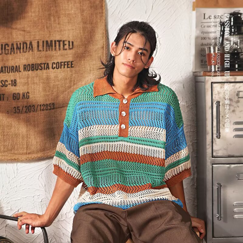 Women’s Korean Style Hollow Knit Polo T-Shirt