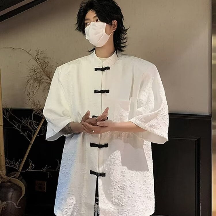 Unisex Chinese Style Jacquard Summer Shirt