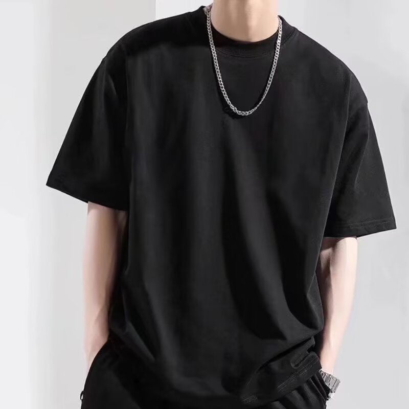 Men’s Solid Color T-Shirt – Retro Loose Summer Style