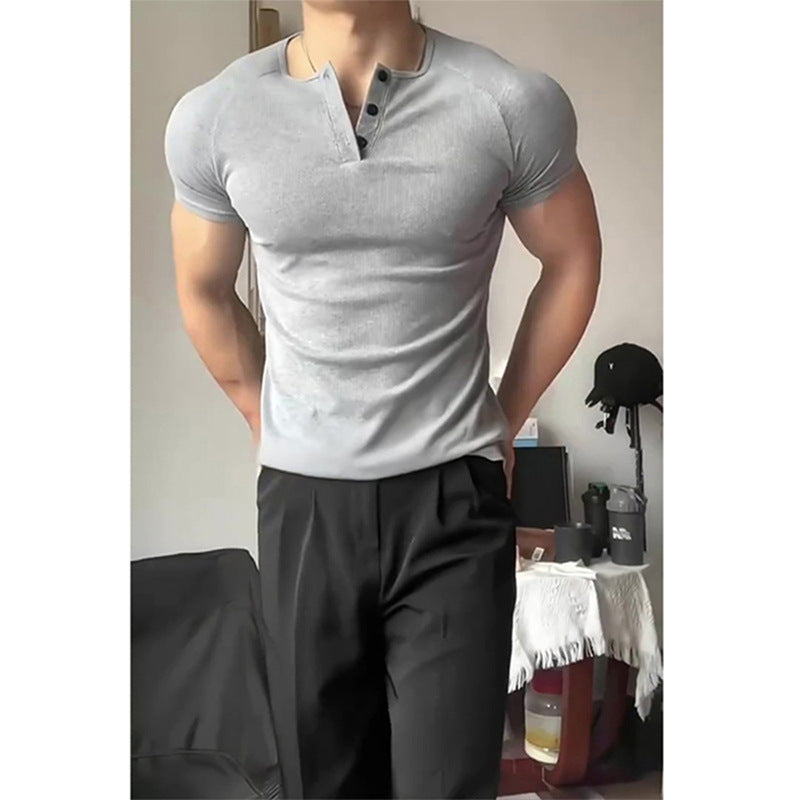 Men’s Henry Collar Slim Fit T-Shirt – Quick-Dry Stretch