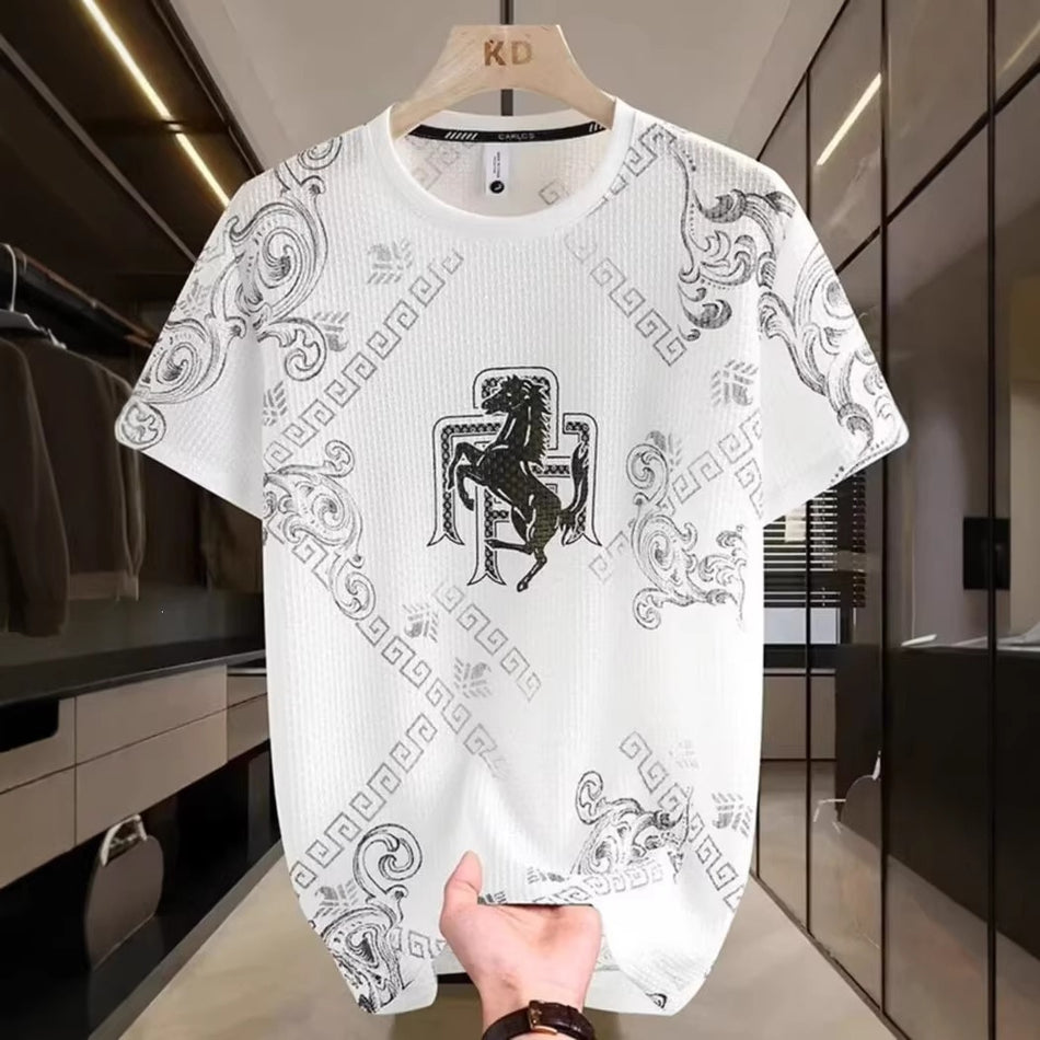 Men’s Ice Silk Jacquard T-Shirt – Breathable Summer Top