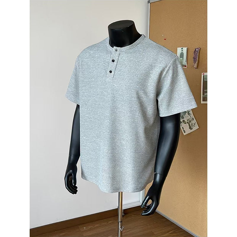 Men’s Henry Collar T-Shirt – Retro Casual Summer Wear