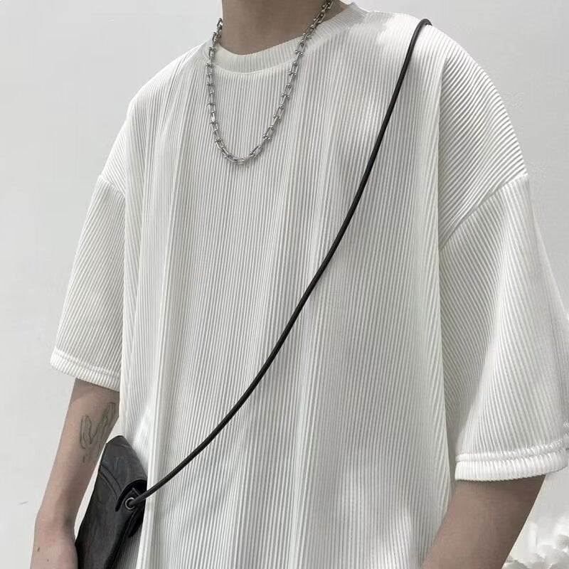 Men’s Pleated Ice Silk T-Shirt – High Street Style
