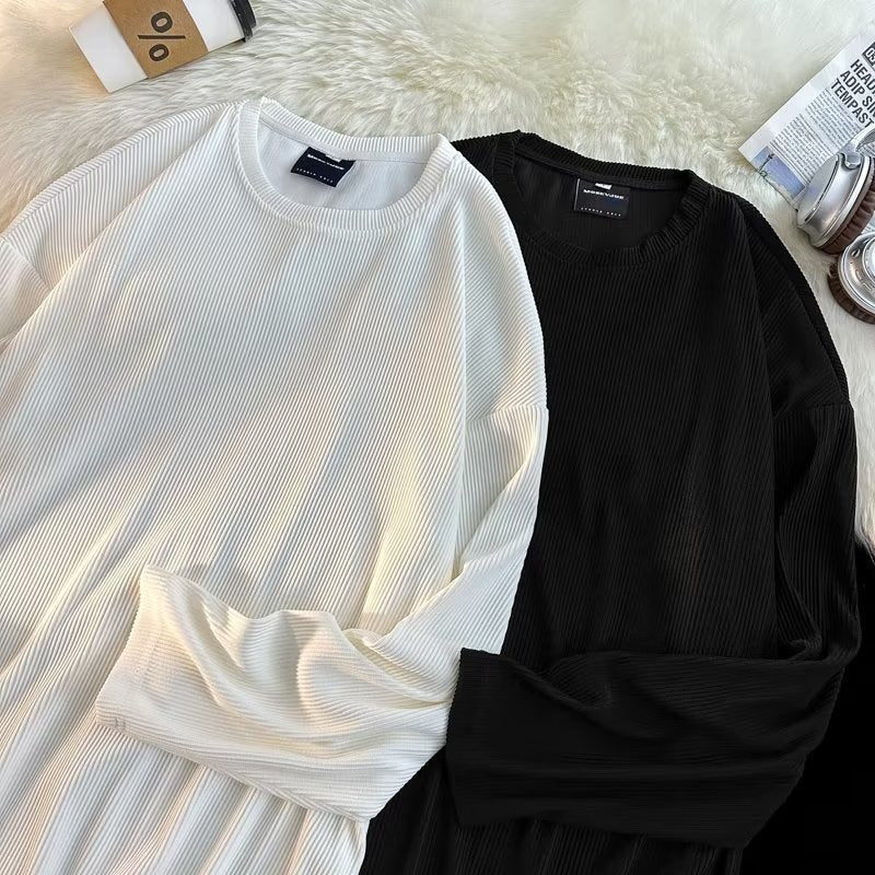 Men’s Striped Long Sleeve T-Shirt – Casual Loose Wear