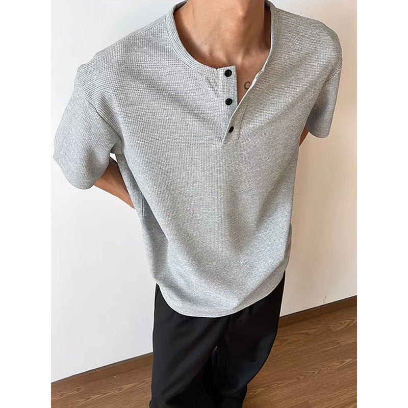 Men’s Waffle Short Sleeve T-Shirt – Casual Loose Fit