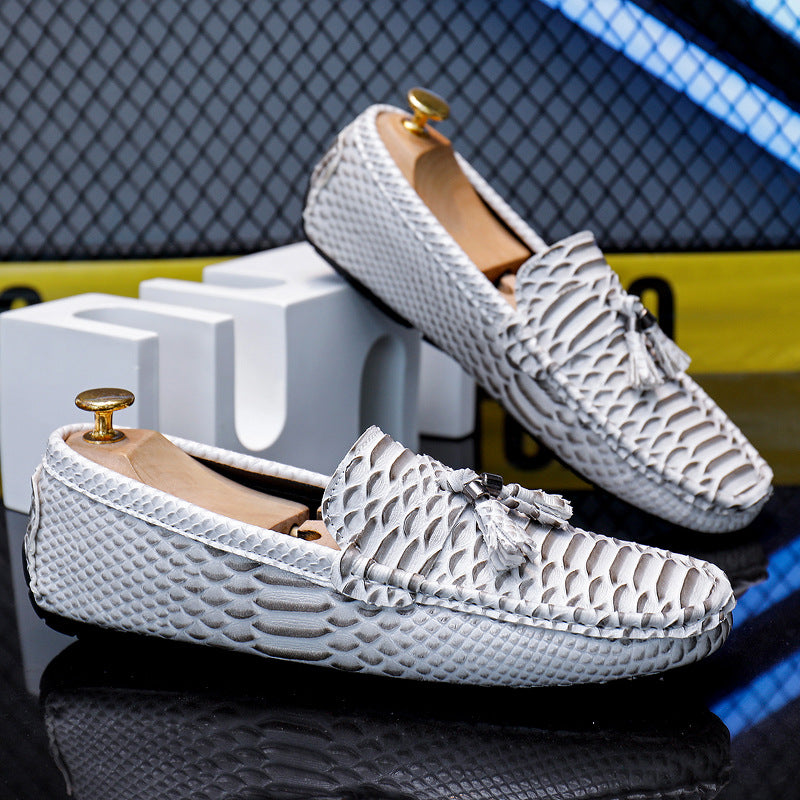 The Serpentine-Luxe – Men’s "Snake-Pattern" Tassel Driving Loafers (Large Size)