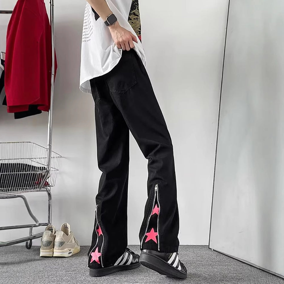 Men’s Stitching Zipper Jeans – High Street Casual Pants