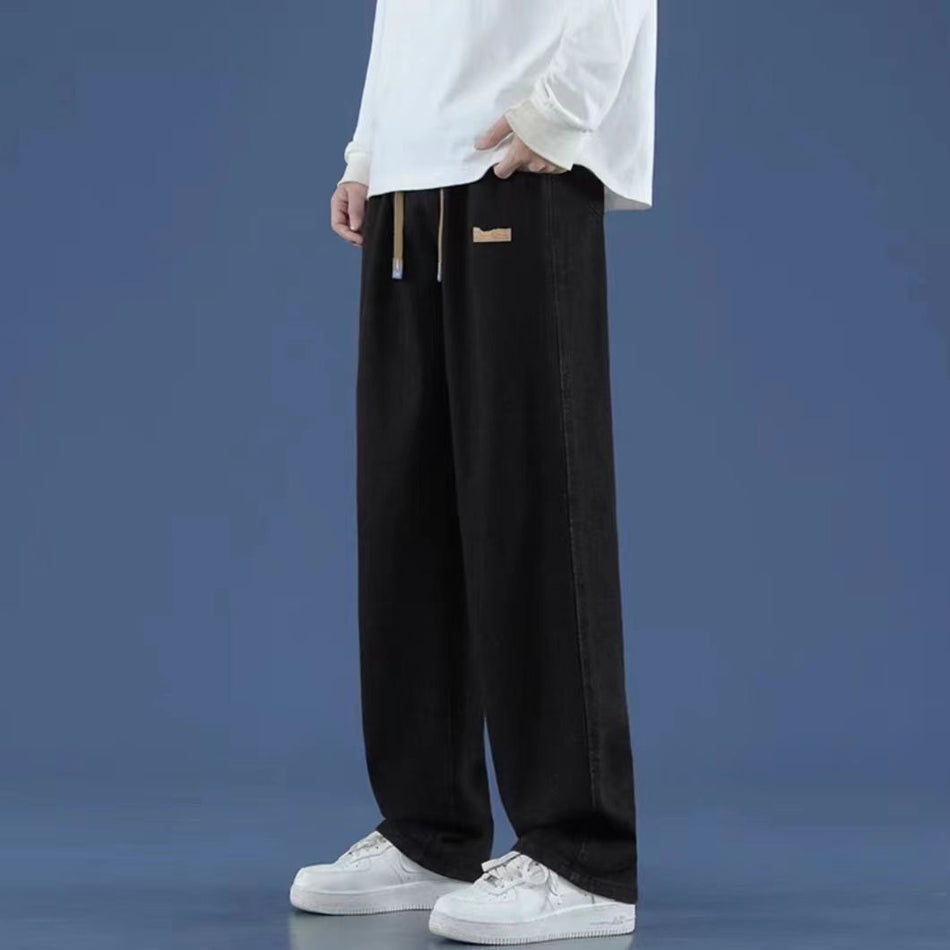 Men’s Wide-Leg Drawstring Jeans – Comfortable Work Pants
