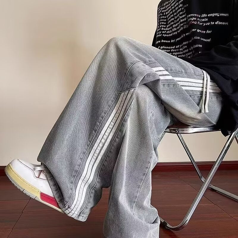 Men’s Three Bar Wide-Leg Jeans – Trendy Street Style