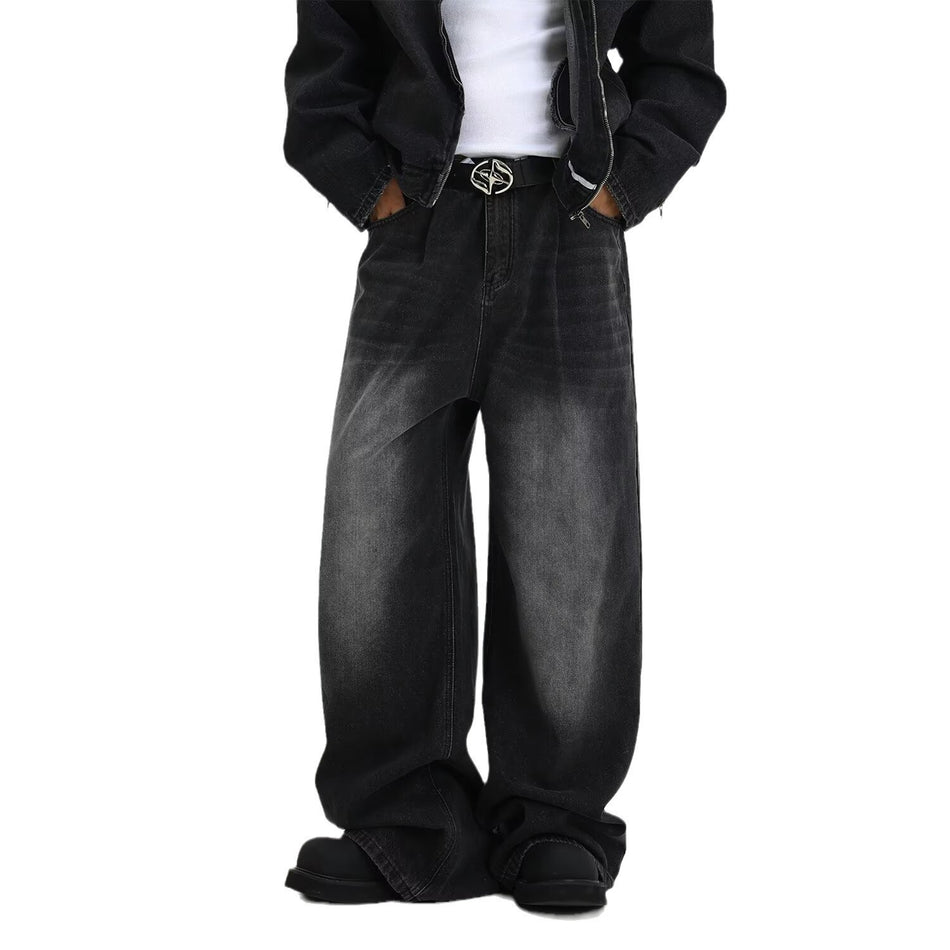 Men’s Vintage Blue Washed Jeans – Korean Loose Style