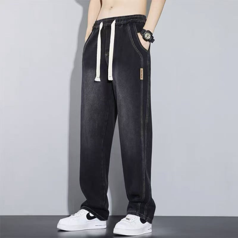 Men’s Wide-Leg Elastic Jeans – Trendy Casual Style