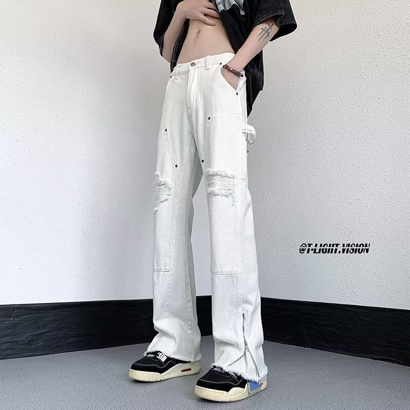 Men’s Zipper Tooling Jeans – Trendy Street Fit Pants