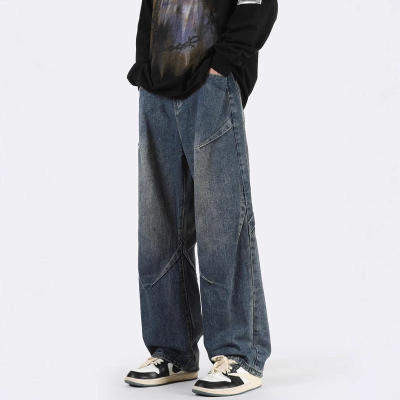 Men’s Vintage Blue Wide-Leg Jeans – Loose Street Style