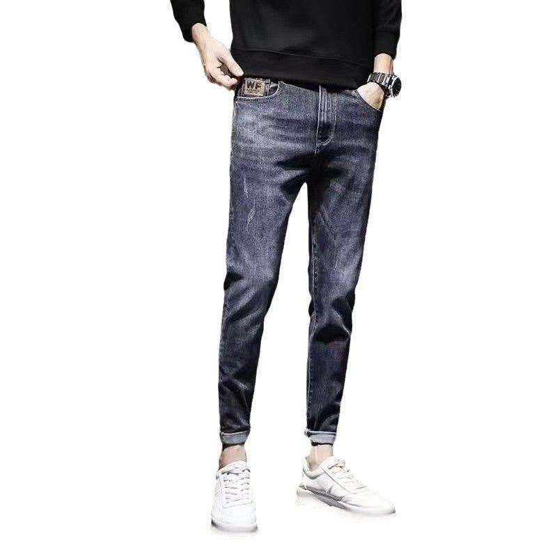 Men’s Slim Elastic Cropped Jeans – Casual Trendy Fit