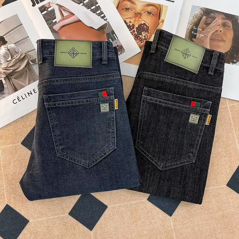 Men’s Embroidered Slim Jeans – Korean Style Trendy Pants