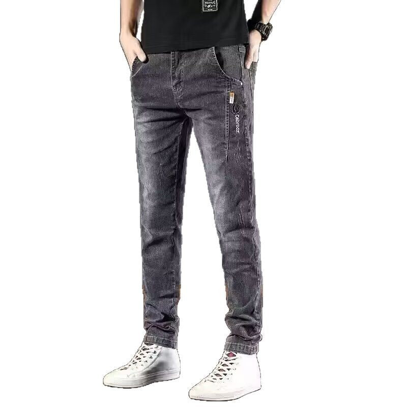 Men’s Korean Style Stretch Jeans – Embroidered Slim Fit