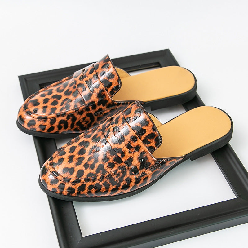 The Wild-Street – Large Size Leopard "Half-Mule" | Trendy Closed-Toe Heelless Loafers