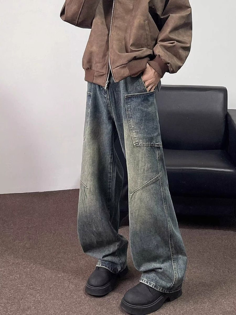 Men’s Washed Distressed Wide-Leg Jeans – Summer Style
