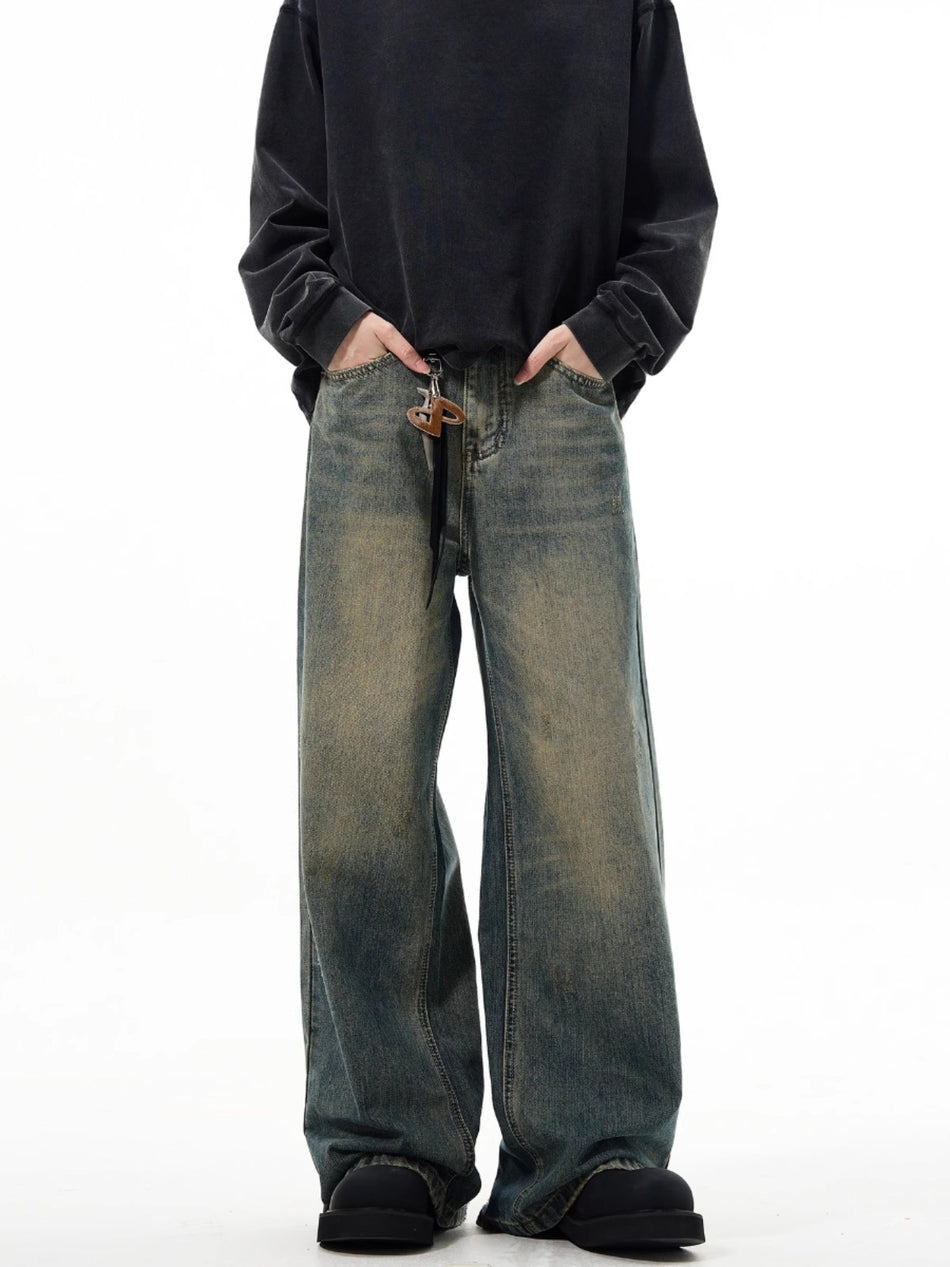 Unisex Retro Distressed Wide-Leg Jeans – Vintage Style