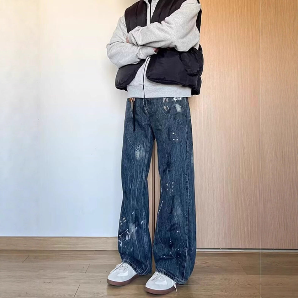 Splash Ink Loose Straight Unisex Street Jeans