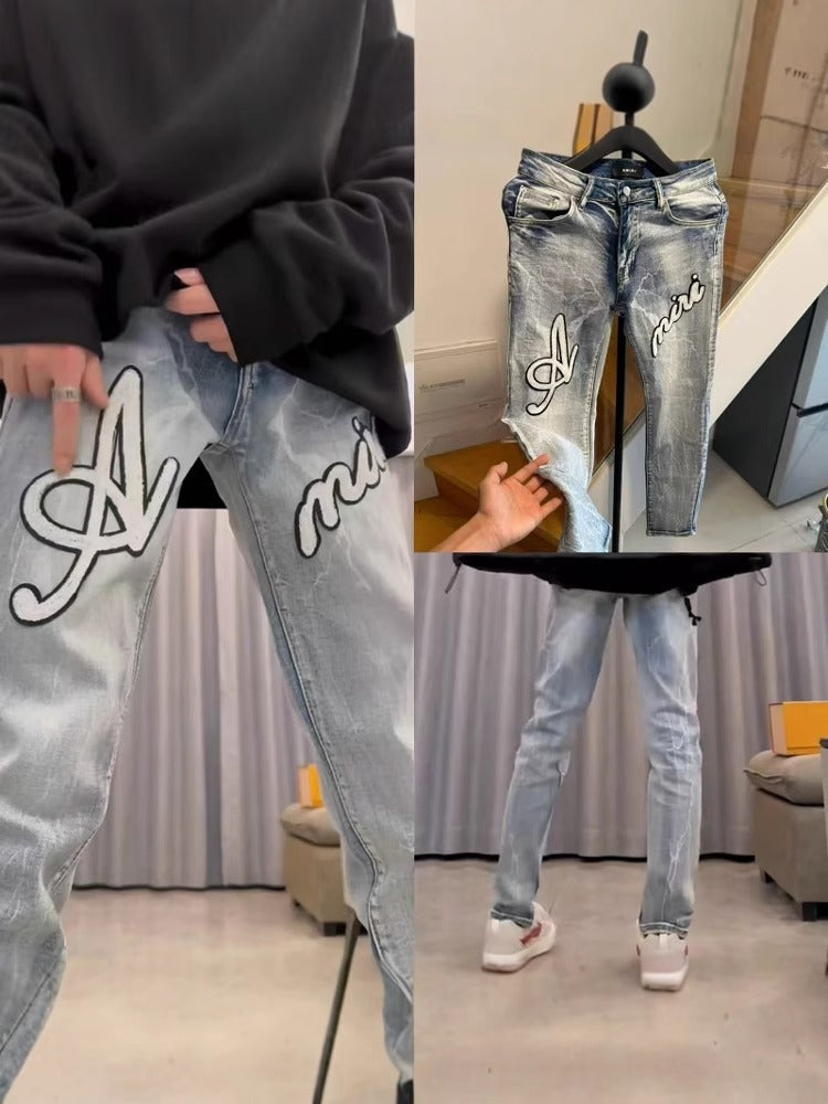 Lightning Patch Ripped Slim Fit Men’s Jeans