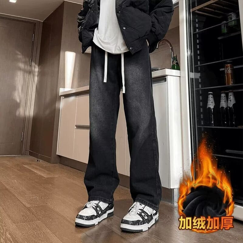 Fleece-Lined Black Straight Men’s Winter Jeans