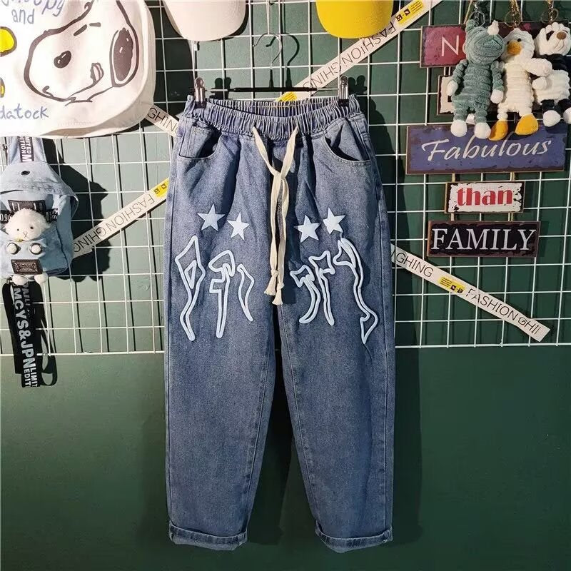 Men’s Hip-Hop Letter Straight Casual Jeans