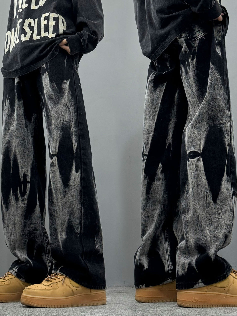 Men’s Black Tie-Dye Retro Straight Jeans