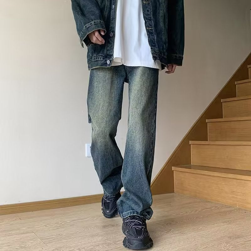 Men’s Retro Washed Loose Straight Jeans