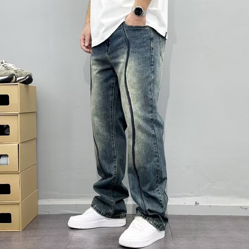 Men’s Distressed Retro Loose Straight Jeans
