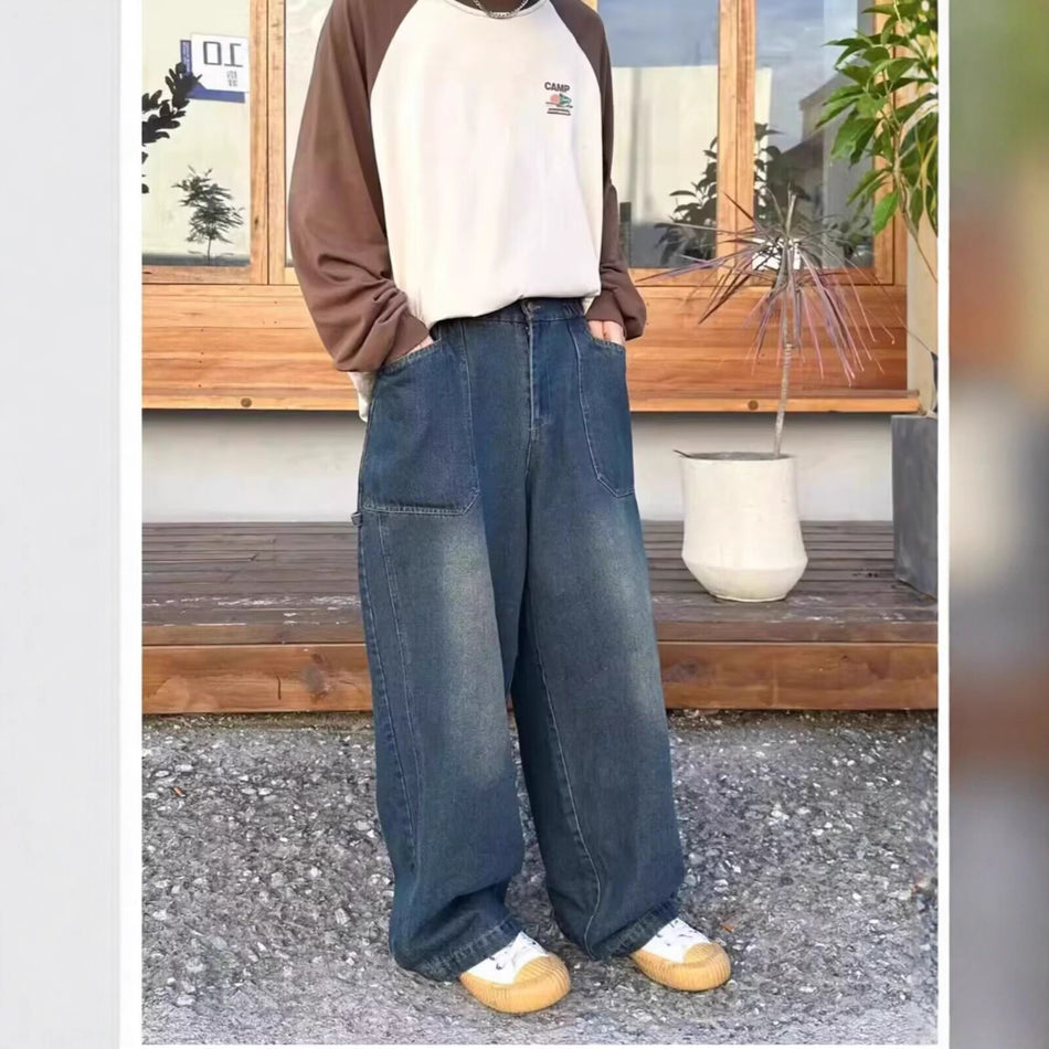 Men’s Retro Loose Straight Wide-Leg Jeans Plus Size