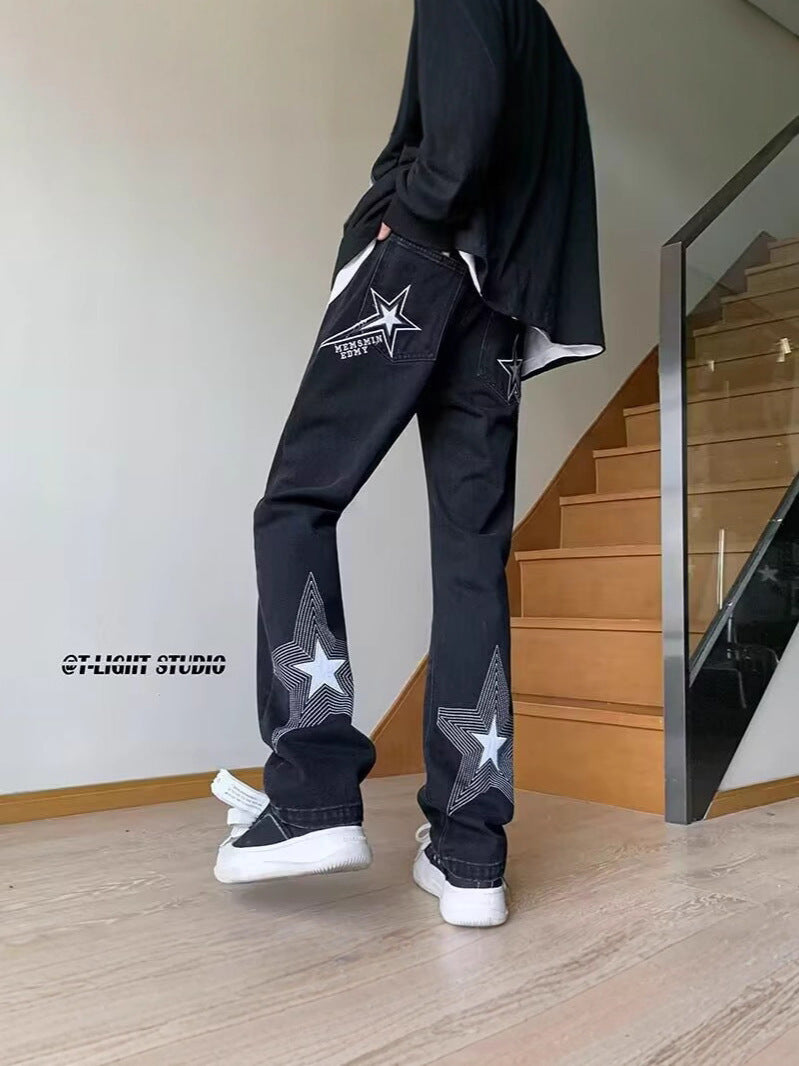 Men’s Embroidered Star Slim Straight Jeans