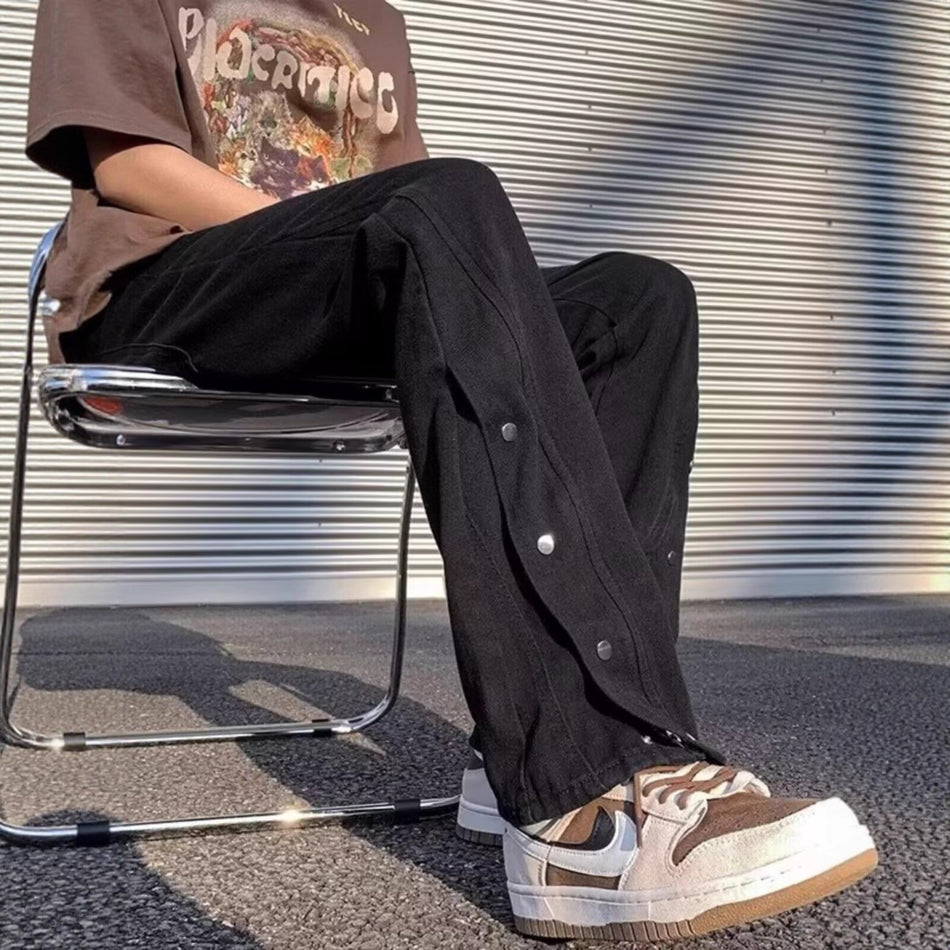 Men’s Tie-Dye Button Loose Straight Retro Jeans