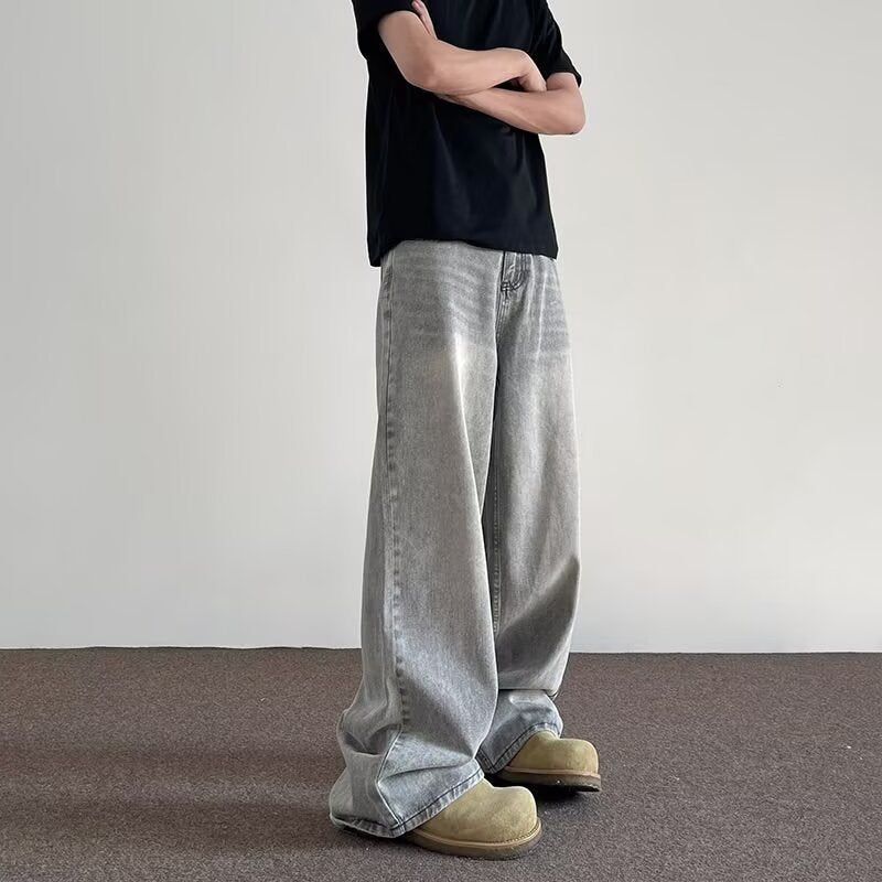 American Retro Ash Gray Loose Jeans Unisex Trend Pants