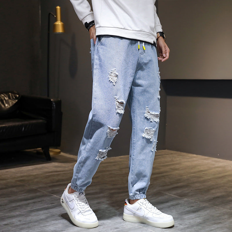 Men’s Ripped Slim Fit Cropped Stretch Jeans