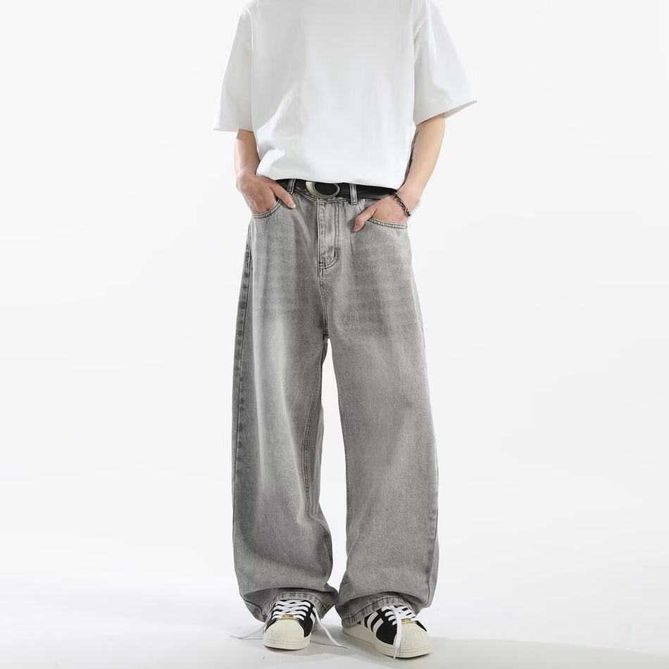 Men’s Gray Retro Loose Straight Jeans