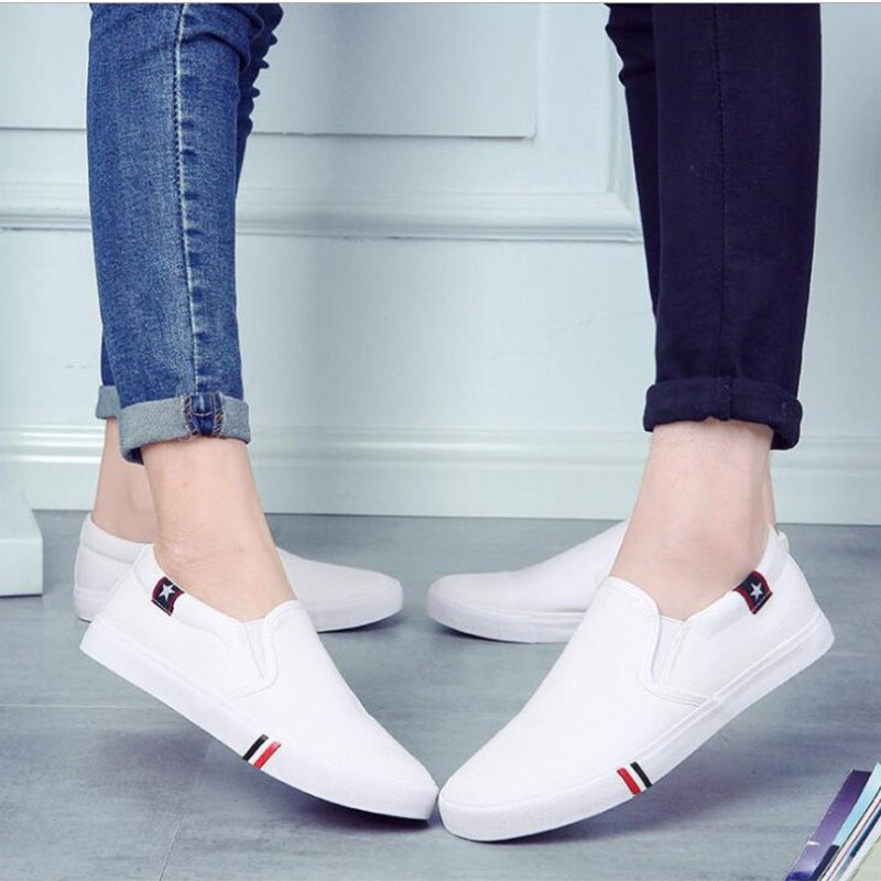Slip-On White Canvas Shoes Unisex Casual Low Top Sneakers