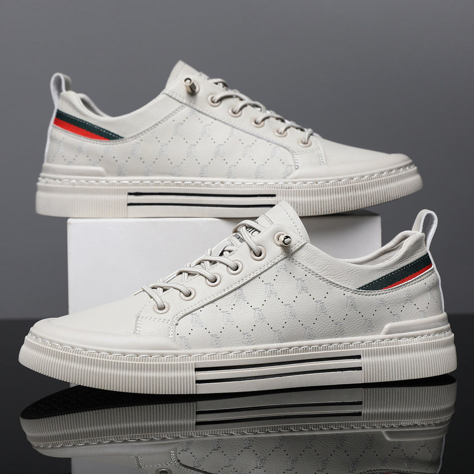 Men’s Korean Style White Leather Sneakers Casual Shoes