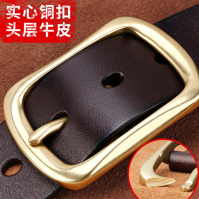 Men’s Top Grain Leather Belt with Copper Pin Buckle