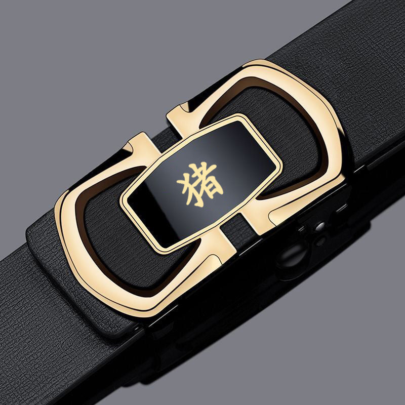 Men’s Zodiac Auto Buckle Leather Belt – Cowhide Style