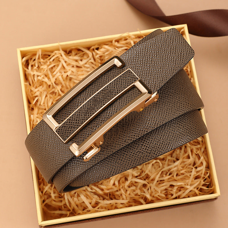 Men’s Genuine Leather Auto Buckle Belt – Trendy Style